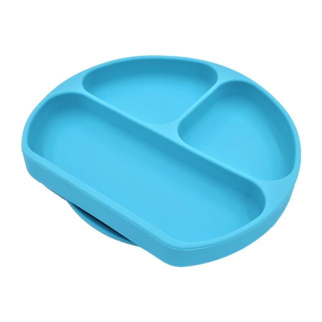 Silicone Grip Dish, Suction Plate, Divided Plate, Baby Toddler Plate, BPA Free, Microwave Dishwasher Safe Suction Dish (Blue)
