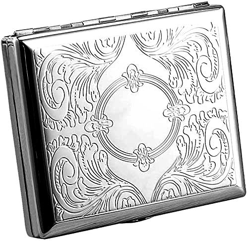 Cigarette Case Victorian Style Metal Holder for Regular, King and 100's Size RFID (Large, Silver Etched)