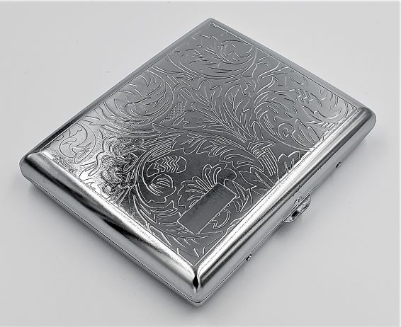 Cigarette Case Victorian Style Metal Holder for Regular, King and 100's Size RFID (Large, Silver Leafy)