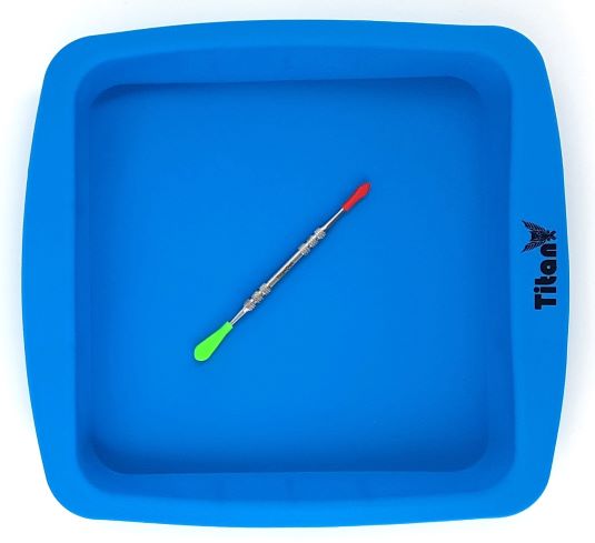 Silicone Deep Dish Tray Container Cake Pan Approx 8"x8" + Carving Scrape Tool, Baking Bakeware Brownie Rolling Wax BHO Blue