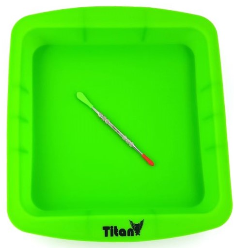 Silicone Deep Dish Tray Container Cake Pan Approx 8"x8" + Carving Scrape Tool, Baking Bakeware Brownie Rolling Wax BHO Green
