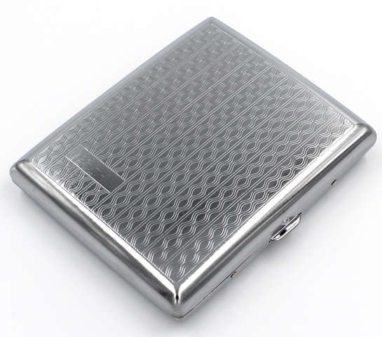 Cigarette Case Victorian Style Metal Holder for Regular, King and 100's Size RFID (Large, Silver Wavy)