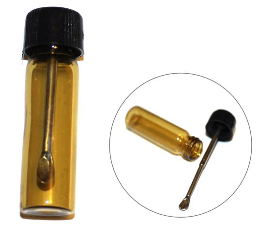 2x Small Glass Bottle with Telescopic Spoon - Lab Sample Kitchen Spice Glass Vial, Amber and Clear plus Funnel