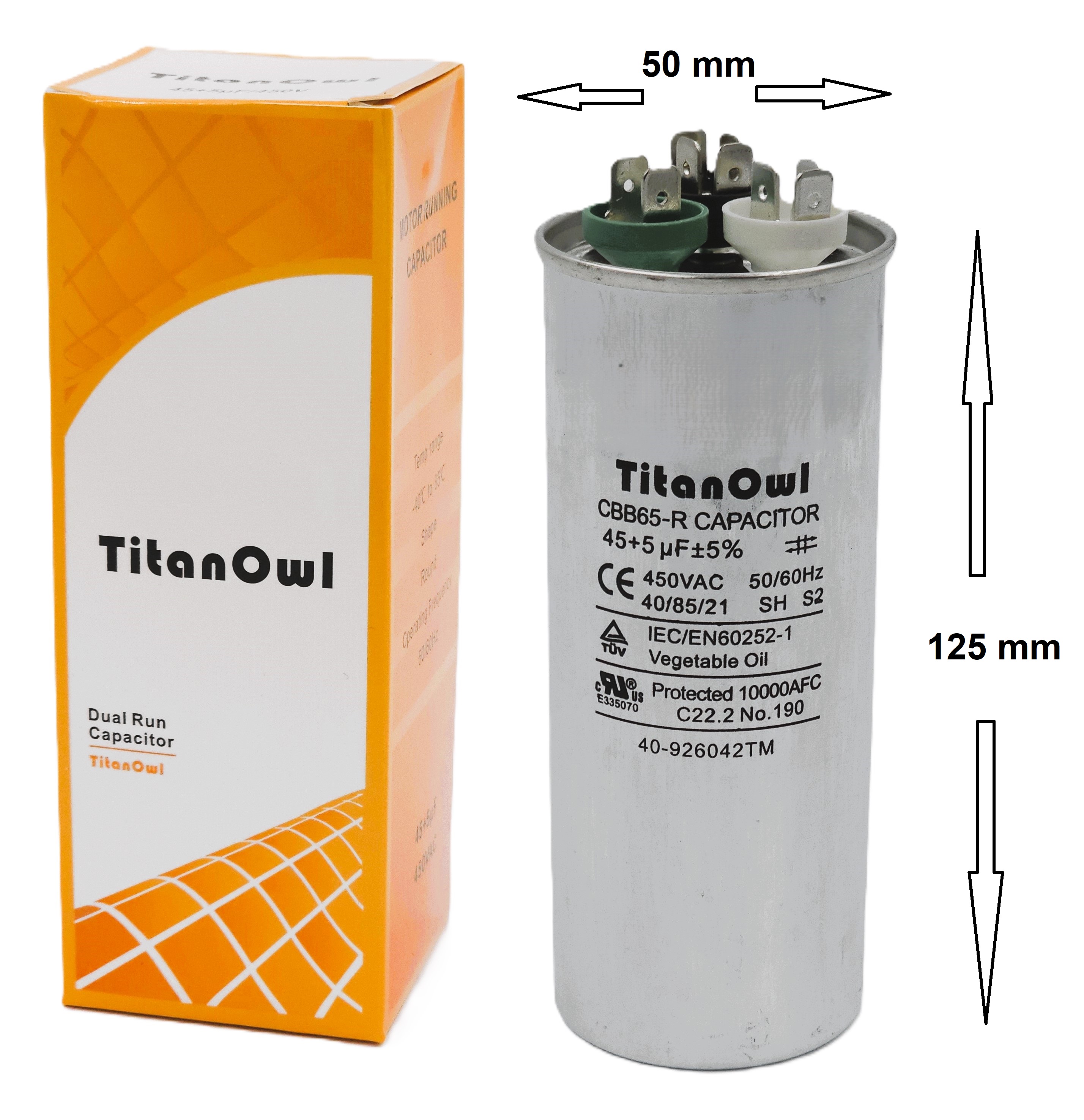 45/5 MFD ±5% Dual Run Capacitor 370 440 vac Volts AC Motor HVAC 45+5 uF (image for) 45/5 MFD ±5% Dual Run Capacitor 370 440 vac Volts AC Motor HVAC 45+5 uF