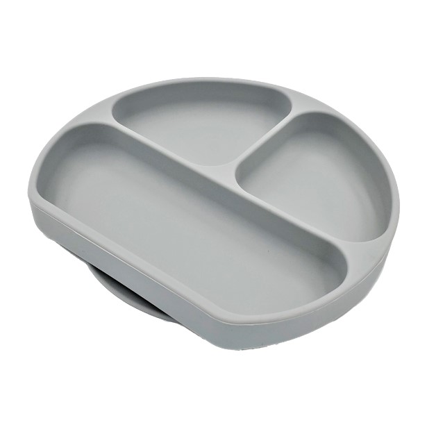 Silicone Grip Dish, Suction Plate, Divided Plate, Baby Toddler Plate, BPA Free, Microwave Dishwasher Safe Suction Dish (Grey)