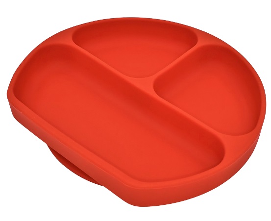 Silicone Grip Dish, Suction Plate, Divided Plate, Baby Toddler Plate, BPA Free, Microwave Dishwasher Safe Suction Dish (RED)