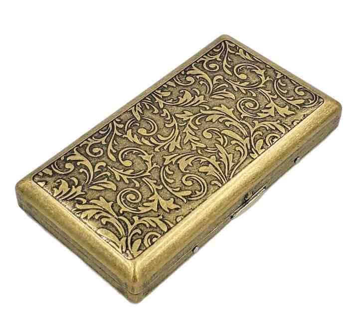 Cigarette Case Victorian Style Metal Holder for Regular, King and 100's Size RFID (Small, Antique Brass Color)