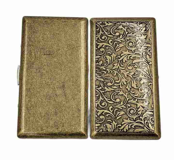 Cigarette Case Victorian Style Metal Holder for Regular, King and 100's Size RFID (Small, Antique Brass Color)