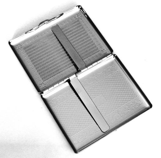 Cigarette Case Victorian Style Metal Holder for Regular, King and 100's Size RFID (Large, Silver Linear)