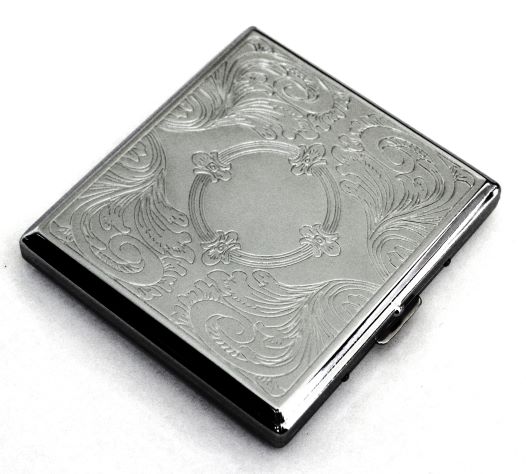 Cigarette Case Victorian Style Metal Holder for Regular, King and 100's Size RFID (Large, Silver Etched)