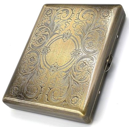 Cigarette Case Victorian Style Metal Holder for Regular, King and 100's Size RFID, Large Antique Brass color by KASEBI - Click Image to Close