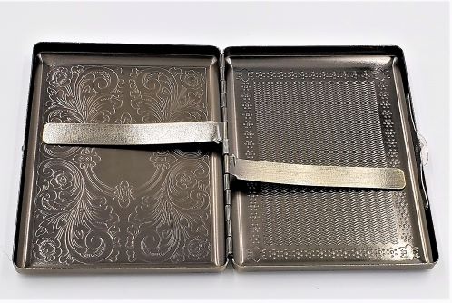 Cigarette Case Victorian Style Metal Holder for Regular, King and 100's Size RFID, Large Antique Brass color by KASEBI - Click Image to Close