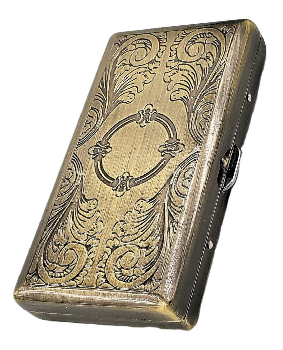 (image for) Cigarette Case Victorian Style Metal Holder for Regular, King and 100's Size RFID (Small, Antique Brass Color) Eteched