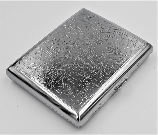 Cigarette Case Victorian Style Metal Holder for Regular, King and 100's Size RFID (Large, Silver Leafy) - Click Image to Close