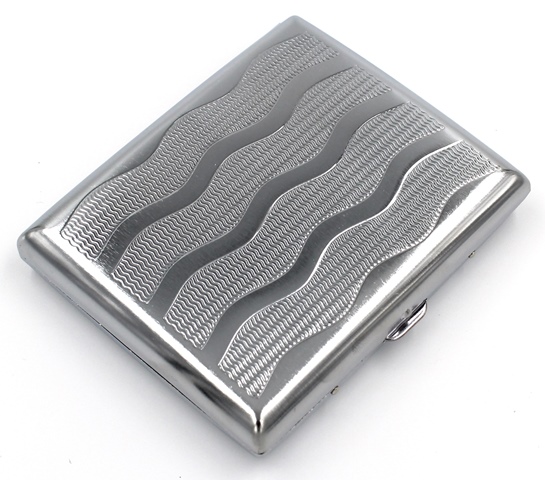 Cigarette Case Victorian Style Metal Holder for Regular, King and 100's Size RFID (Large, Silver Ocean)