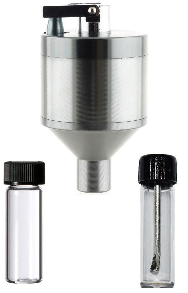 Powder Spice Grinder Hand Mill Funnel - Glass vial with telescopic spoon - Size 1.75 inch - 3 piece - Click Image to Close