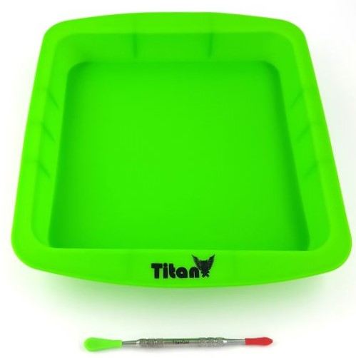 Silicone Deep Dish Tray Container Cake Pan Approx 8"x8" + Carving Scrape Tool, Baking Bakeware Brownie Rolling Wax BHO Green