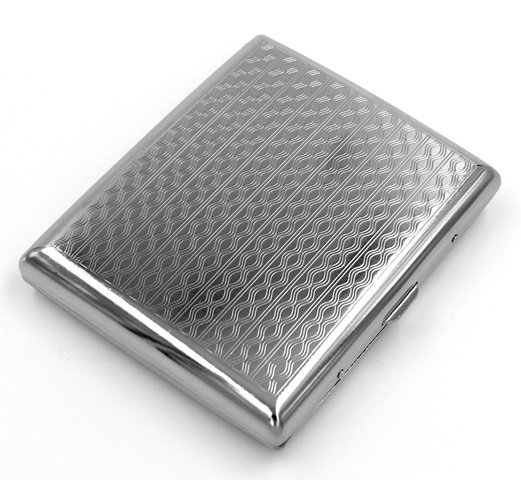 Cigarette Case Victorian Style Metal Holder for Regular, King and 100's Size RFID (Large, Silver Wavy)