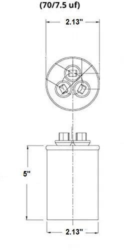 70/7.5 MFD ±5% Dual Run Capacitor 370 440 vac Volts AC Motor HVAC 70+7.5 uF - Click Image to Close