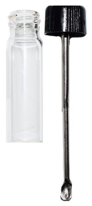 Glass Vial with Telescopic Spoon , 2 inch tall
