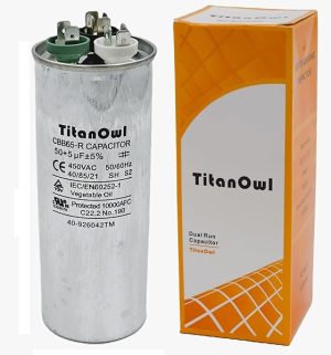50+5 uF ±5% 50/5 MFD 370/450 VAC CBB65 Dual Run Start Round Capacitor for Condenser Straight Cool, Heat Pump, Air Conditioner or AC Motor and Fan Starting 50 5