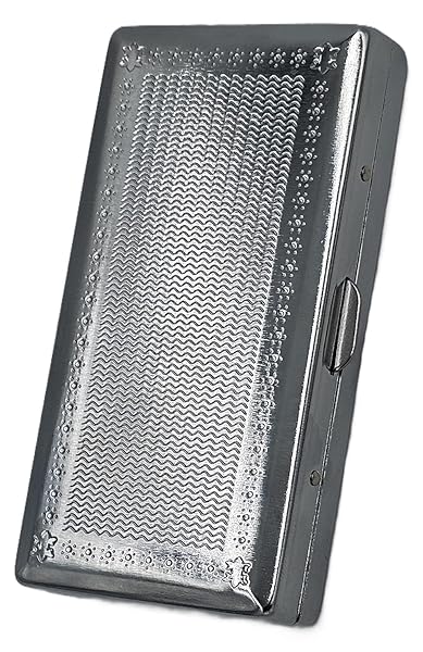 Cigarette Case Victorian Style Metal Holder for Regular, King and 100's Size Pocket Protective Security Wallet (ES100, Silver)