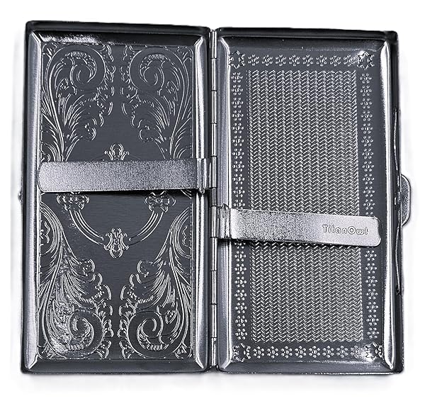 Cigarette Case Victorian Style Metal Holder for Regular, King and 100's Size Pocket Protective Security Wallet (ES100, Silver)