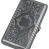 Cigarette Case Victorian Style Metal Holder for Regular, King and 100's Size Pocket Protective Security Wallet (ES100, Silver)