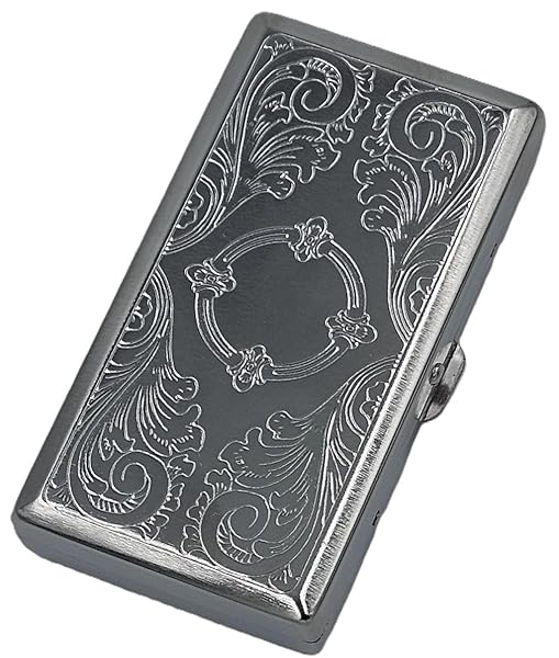 Cigarette Case Victorian Style Metal Holder for Regular, King and 100's Size Pocket Protective Security Wallet (ES100, Silver)