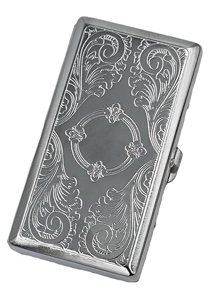 Cigarette Case Victorian Style Metal Holder for Regular, King and 100's Size Pocket Protective Security Wallet (ES100, Silver)