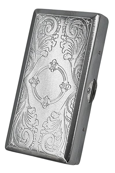 Cigarette Case Victorian Style Metal Holder for Regular, King and 100's Size Pocket Protective Security Wallet (ES100, Silver)