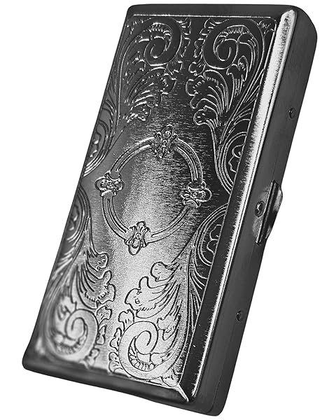 Cigarette Case Victorian Style Metal Holder for Regular, King and 100's Size Pocket Protective Security Wallet (ES100, Silver)