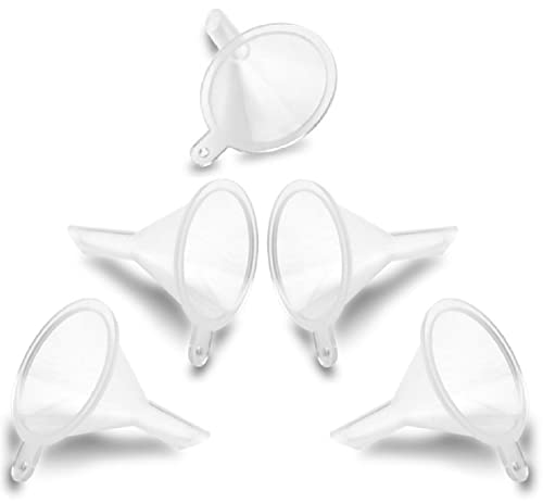 Mini Funnel 5-Pack for Lab Bottles, Sand Art, Perfume, Spice, Powder, Essential Oil, Recreational, Kitchen Food Grade Small Plastic (Clear)