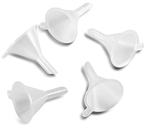 Mini Funnel 5-Pack for Lab Bottles, Sand Art, Perfume, Spice, Powder, Essential Oil, Recreational, Kitchen Food Grade Small Plastic (Clear)