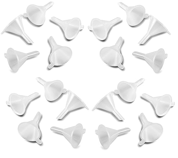 Mini Funnel Small 20-Pack for Lab Bottles, Sand Art, Perfume, Spice, Powder, Essential Oil, Recreational, Kitchen Food Grade Plastic