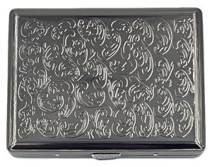 Retro Cigarette Case Victorian Style Metal Holder for Regular, King and 100's Size Credit Card Holder Pocket RFID Protective Security Wallet (FLO100-Black)